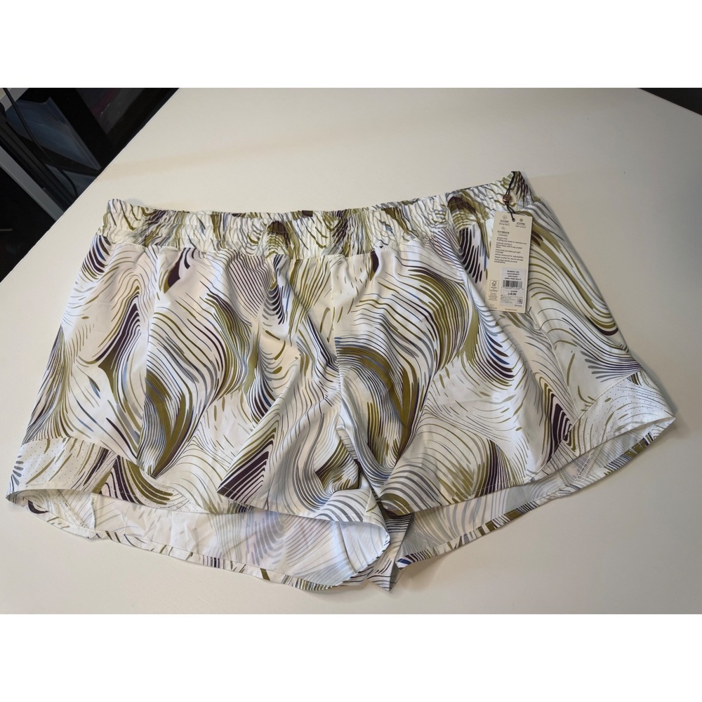 Calia Run Collection Shorts Womens XXL Abstract Wavy Print Olive Purple NWT